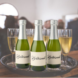 Champagne Colour Stylized Script Wedding Bridesmai Sparkling Wine Label
