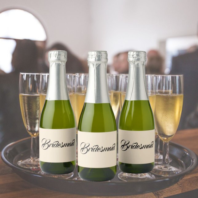 Champagne Colour Stylized Script Wedding Bridesmai Sparkling Wine Label (In Situ Wedding)