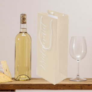 Champagne Colour Stylized Script Wedding Bridesmai Wine Gift Bag
