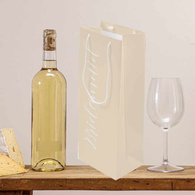 Champagne Colour Stylized Script Wedding Bridesmai Wine Gift Bag (In Situ)