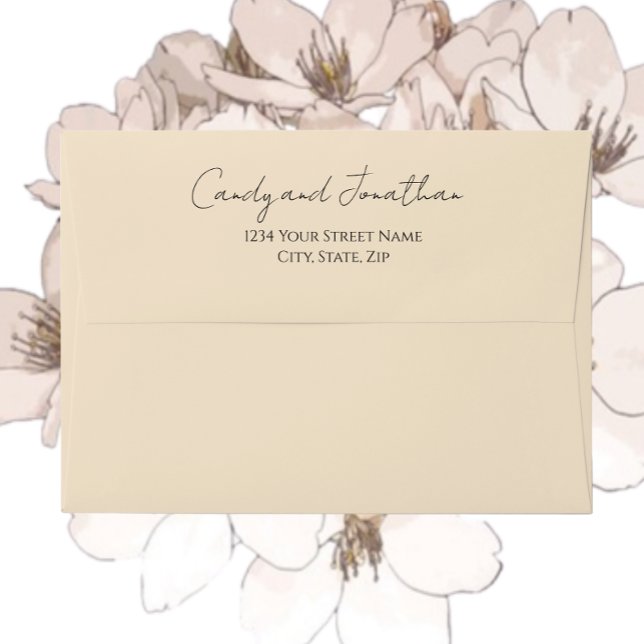 Champagne Colour Stylized Script Wedding Envelope (In Situ Flowers)