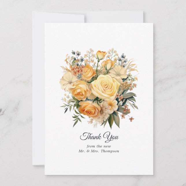 Champagne Coloured Floral Wedding Thank You Card