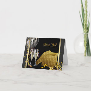 Champagne Confetti Black and Gold Merci Cartes