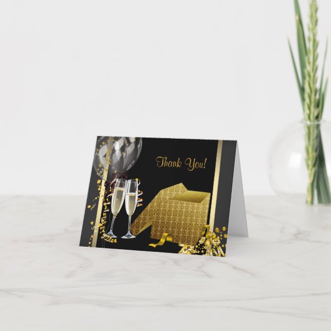 Champagne Confetti Black and Gold Merci Cartes (Devant)