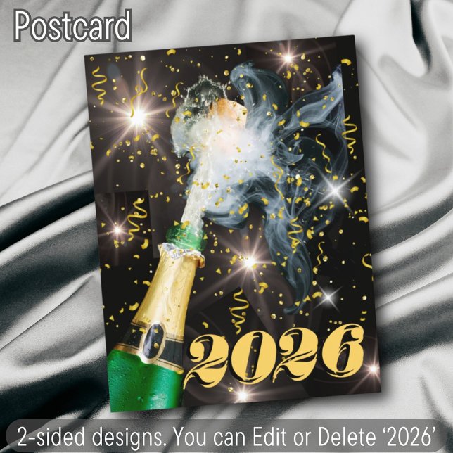 Champagne Confetti Happy New Year Cheers Modern Holiday Postcard (Creator Uploaded)