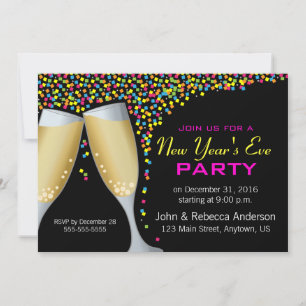 Champagne & Confetti New Year's Eve Party Invitation