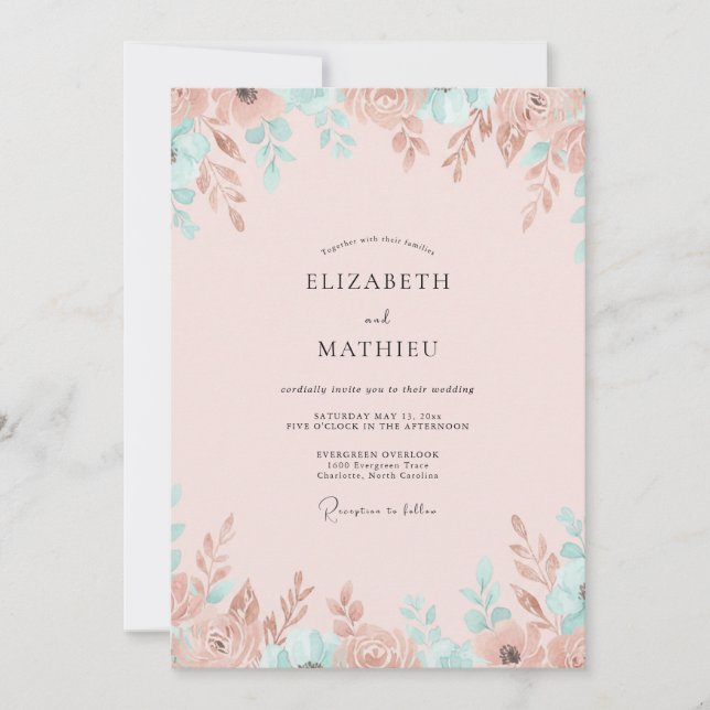 Champagne Copper Foliage Eucalyptus Wedding Invitation (Front)