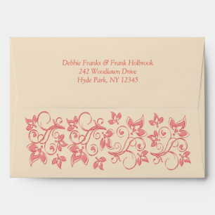 Champagne, Coral Floral A7 Envelope for 5x7 Sizes