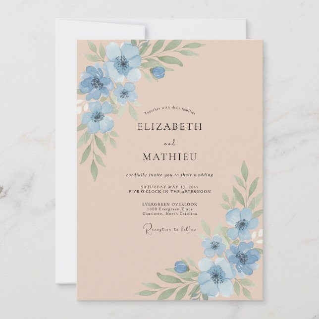 Champagne Cornflower Wildflower Wedding Invitation (Front)