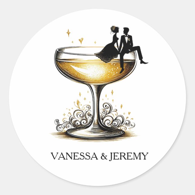 Champagne Couple Classic Round Sticker (Front)