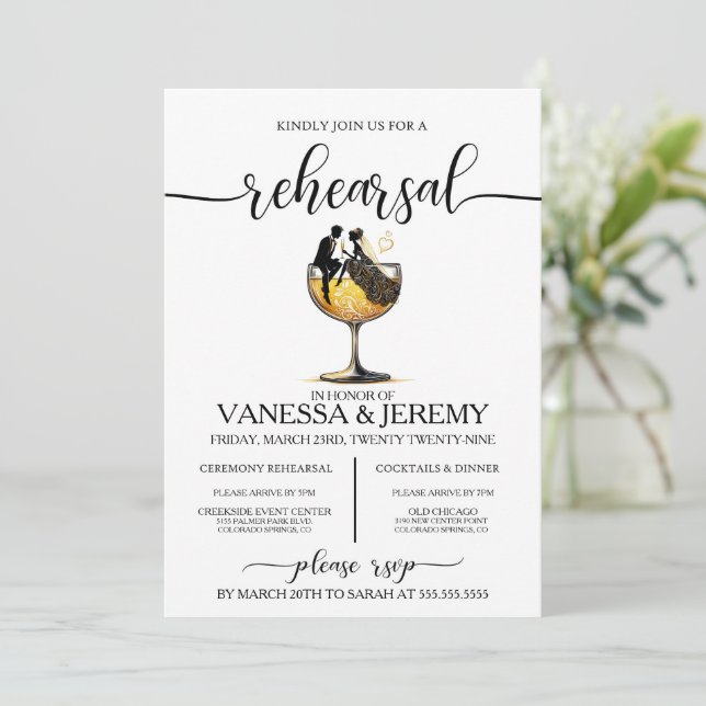 Champagne Couple Rehearsal Dinner Invitation (Standing Front)