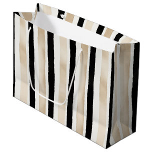 Champagne Cream Black White Stripes Wedding Large Gift Bag