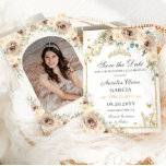 Champagne Cream Floral Sweet 16 Quinceañera Photo Save The Date<br><div class="desc">(c) The Happy Cat Studio</div>