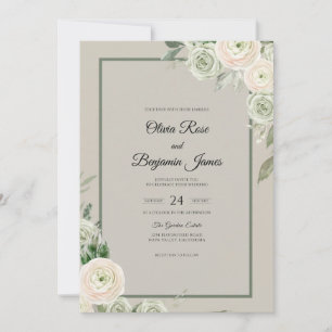 Champagne Cream Ivory Petal Wedding Invitation