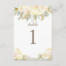 Champagne Cream Wedding Table Card | Floral