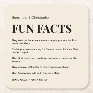 Champagne custom fun fact list Wedding Square Paper Coaster