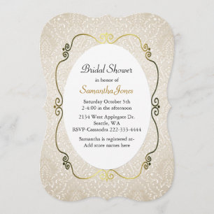 Champagne Damask Custom Bridal Shower Invitation