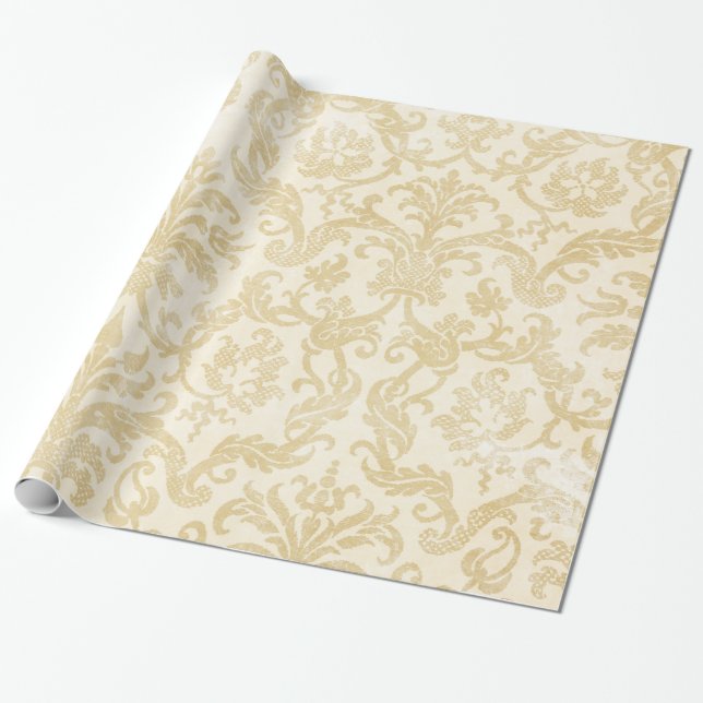 Champagne Damask Lace Gold Ivory Wrapping Paper (Unrolled)