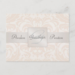 Champagne Damask Monogram Save The Date Postcard