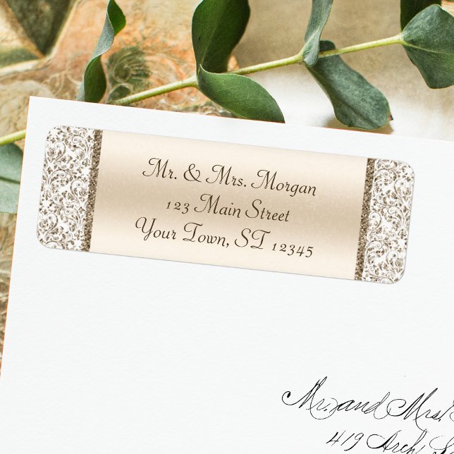 Champagne Damask Wedding Return Address (Creator Uploaded)