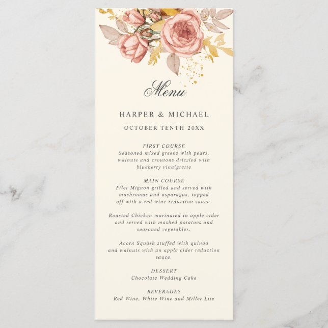 Champagne d'aquarelle rose monogramme mariage menu (Devant)