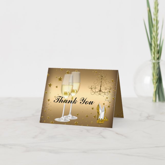 Champagne d'or et Carte de remerciements de lustre (Devant)