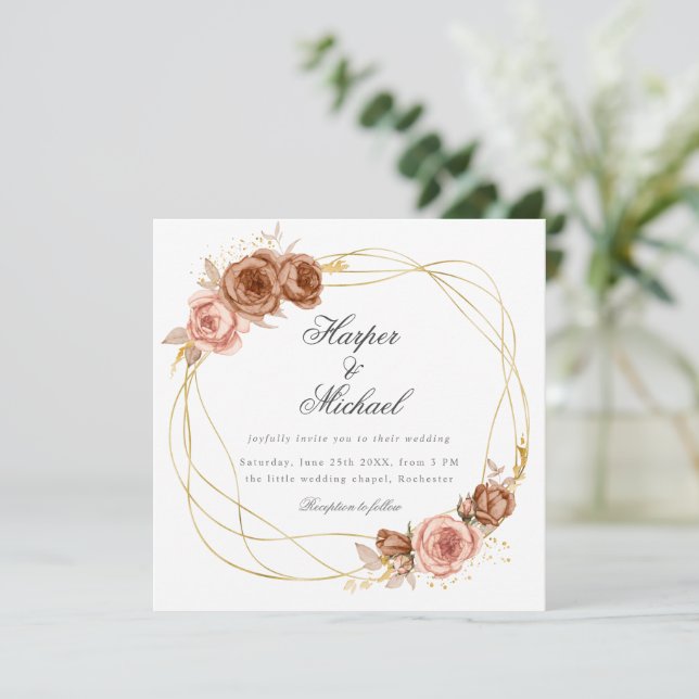 champagne d'or faire-part de mariage rose (Debout devant)