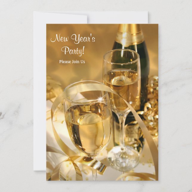 Champagne d'or Invitation de la fête du Nouvel An (Devant)