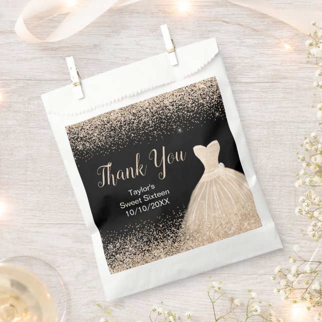 Champagne Dress Faux Glitter Sweet 16 Birthday Favour Bag (Clipped)