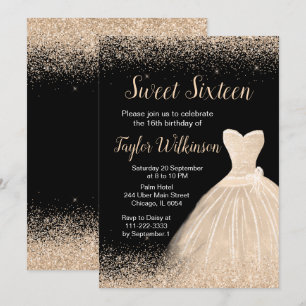 Champagne Dress Faux Glitter Sweet 16 Birthday Invitation