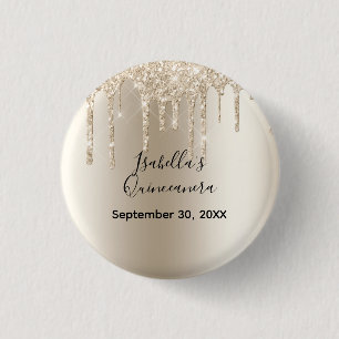 Champagne Dripping Glitter Quinceanera Birthday 1 Inch Round Button