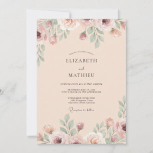 Champagne Dusty Blush Peony Wedding Invitation