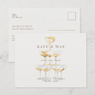 Champagne Elegant Cream Wedding Save the Date Postcard