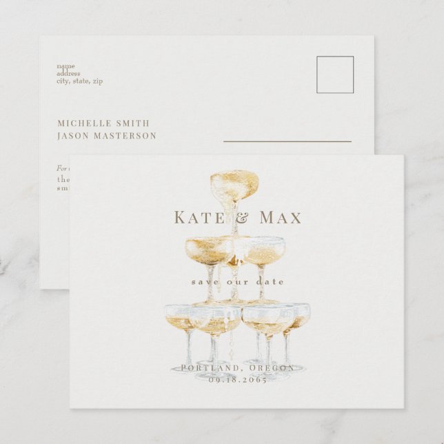 Champagne Elegant Cream Wedding Save the Date Postcard (Front/Back)