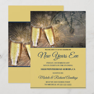 Champagne élégant et horloge Nouvel An Invitation