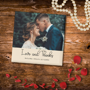 Champagne Elegant Wedding Love and Thanks Photo Magnet
