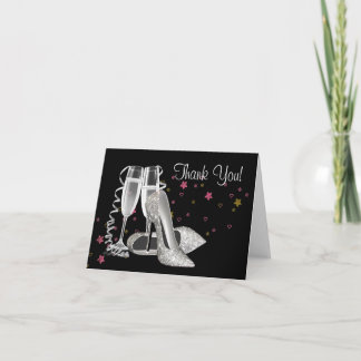 Champagne et Chaussures de talon Haut Merci Cartes