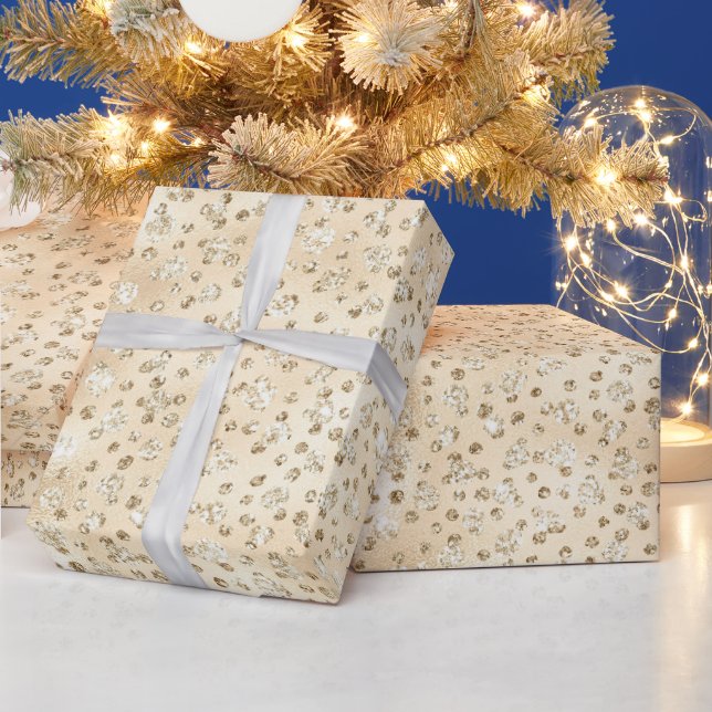 Champagne Faux Glitter Cheetah Spots Wrapping Paper (Holidays)