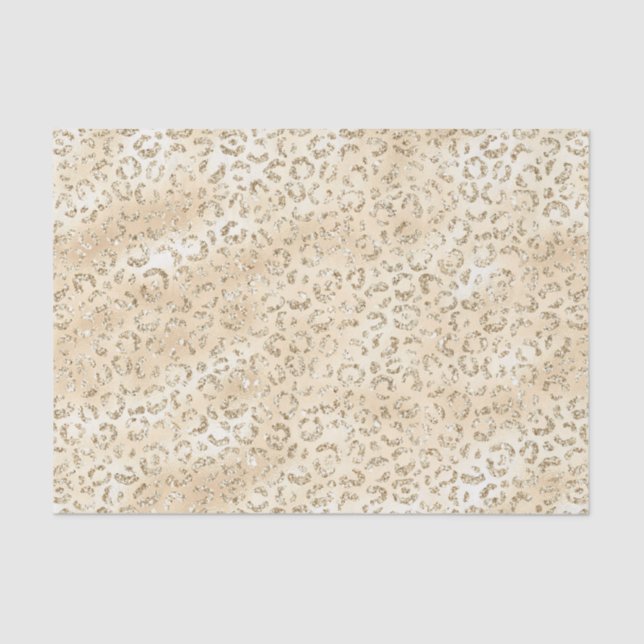 Champagne Faux Glitter Leopard Print Tissue Paper (Front)