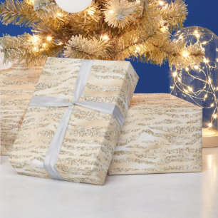 Champagne Faux Glitter Zebra Stripes Wrapping Paper