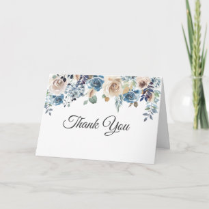 Champagne Floral Bouquet Wedding Photo Thank You Card