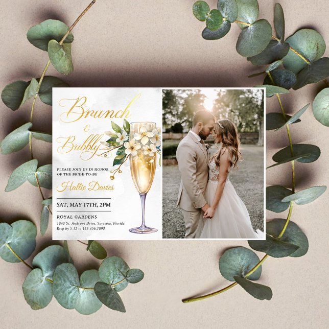 Champagne Floral Brunch And Bubbly Bridal Shower Invitation (Creator Uploaded)