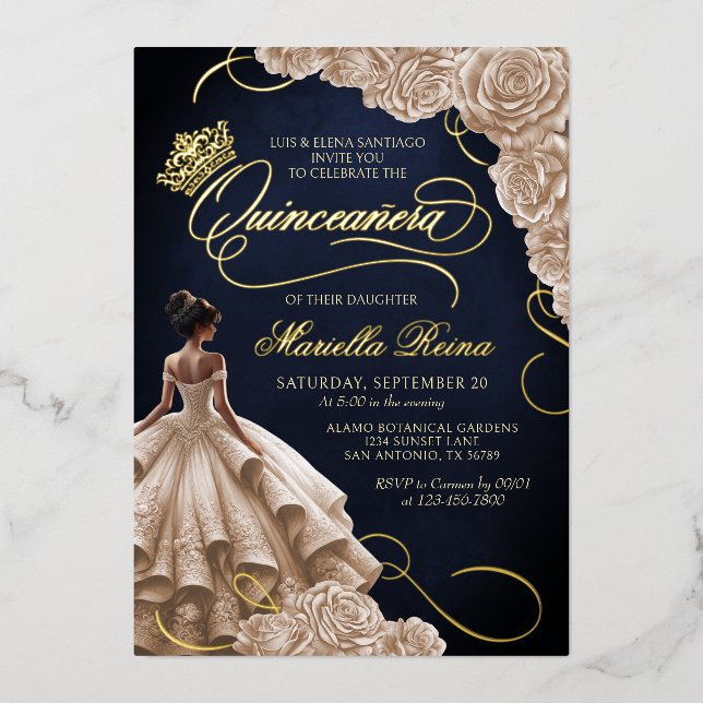 Champagne Floral Dress Quinceañera (Front)