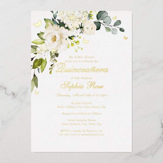 Champagne Floral Golden Butterfly Quinceanera (Front)