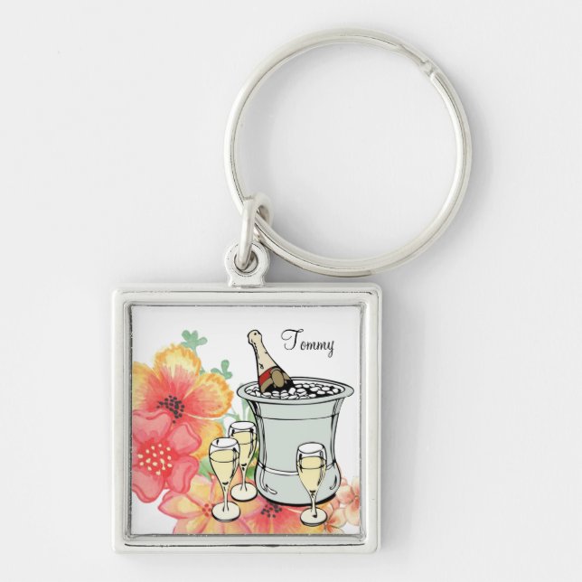 Champagne Floral Tie Key Chain! Keychain (Front)