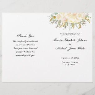 Champagne  Floral Wedding Folded Program Flyer
