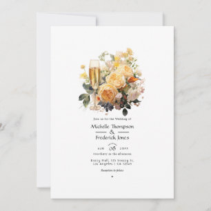 Champagne Floral Wedding Invitation