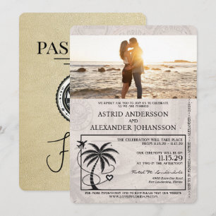 Champagne Florida Passport Wedding Invitation