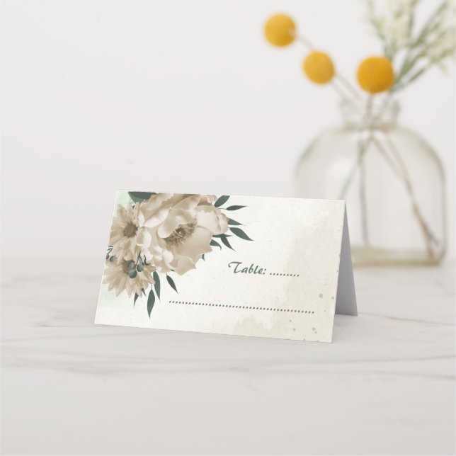 champagne flowers greenery botanical wedding place card (Front)