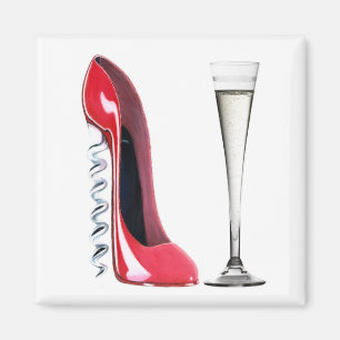 Champagne Flute Glass and Corkscrew Stiletto Shoe Magnet